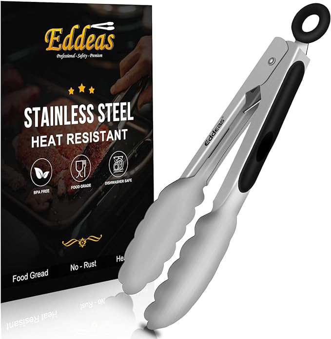 Small Tongs For Cooking, Mini 7 inch Kitchen Tongs -Heat Resistant 600 Degrees by Eddeas