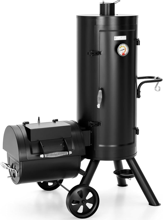 Sophia & William Heavy-Duty Vertical Offset Charcoal Smoker Extra Large Outdoor by SophiaWilliam