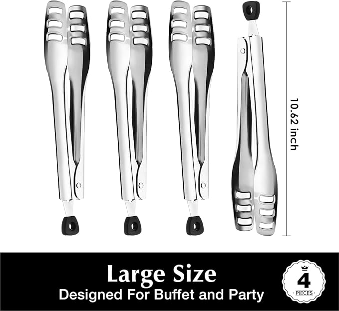 Stainless Steel Serving Tongs 4-Pack, 10.62-Inch Mirror Polished