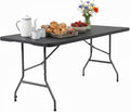 FDW 6FT Folding Table, Portable Fold-in-Half Plastic Picnic Party Table by FDW