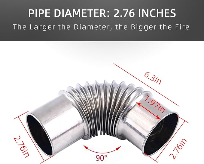 Elbow Pipe 2 PCS 90-Degree Chimney Thickened 304 Stainless Steel Flue Diameter - Image 2