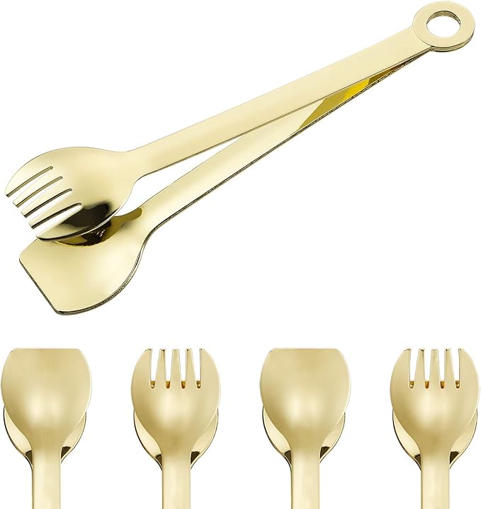 Tongs Set of 4 - Gold Plated Stainless Steel, 15.2 cm Mini