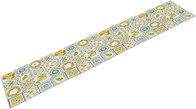 Yellow Lemon Summer Table Runner, Watercolor Spring Yellow and Blue Flower - Image 7