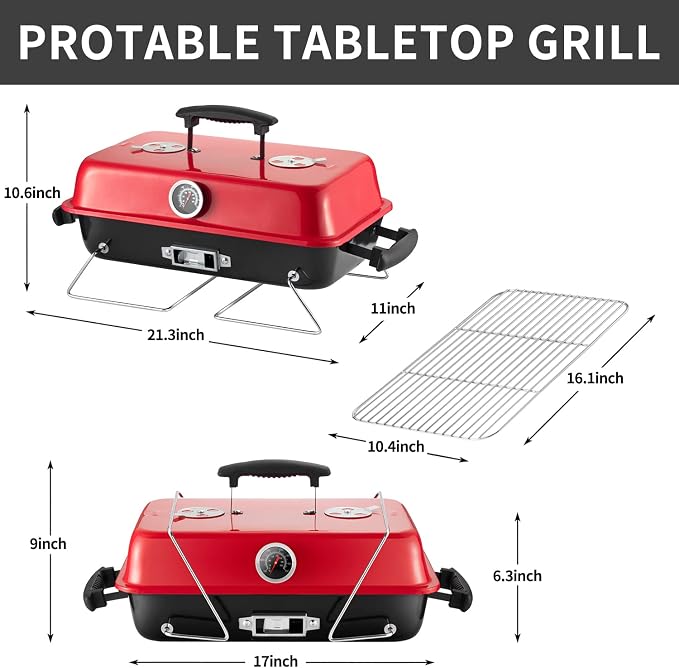 Portable Charcoal Grill, Tabletop Outdoor Barbecue Smoker, Small BBQ Grill - Image 5