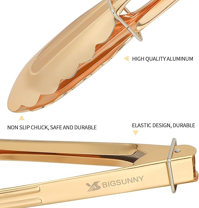 Serving Tongs, 9-Inch Gold-Plated Aluminum, Set of 3