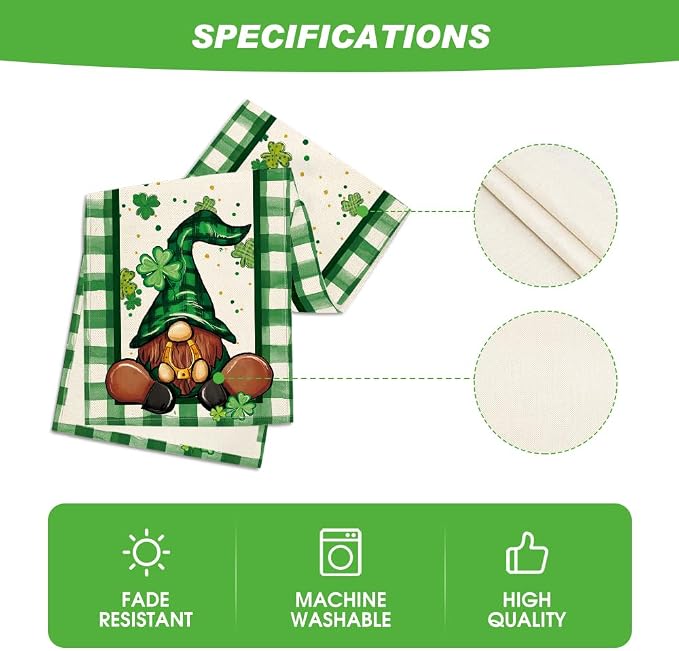 Artoid Mode Shamrock Lucky Buffalo Plaid Gnomes St. Patrick's Day Table Runner - Image 5