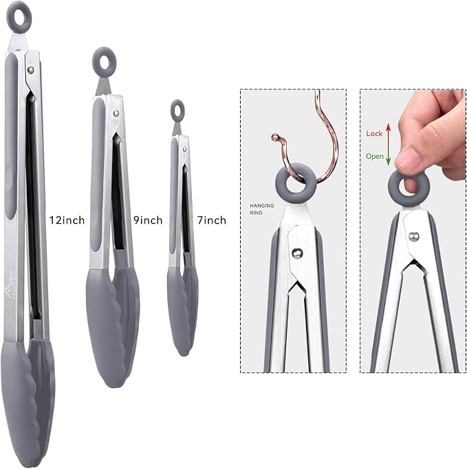 HOTEC Premium Stainless Steel Locking Kitchen Tongs - Image 3