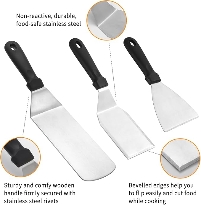 Barbecue Tool Set, 5-Piece Stainless Steel Griddle Spatula Kit