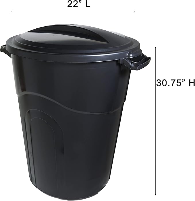 United Solutions 32 Gallon Outdoor Garbage Can, Pass-Through Handles & - Image 2