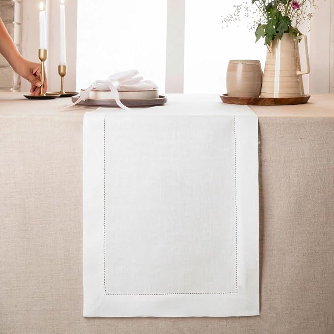D'Moksha Homes Linen White Table Runner 36 Inches by DMokshaHomes