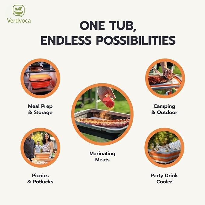 16L Orange Collapsible BBQ Prep Tub - Image 4