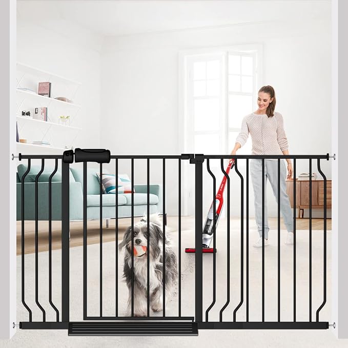 Extra Wide Baby Gate Black 53-57.5 Inch Wide Walk Through Pressure Mounted No by FlowerFrail