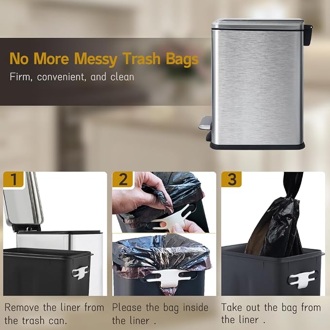 Bathroom Trash Can, 10 Liter / 2.6 Gallon Stainless Steel Garbage Can - Image 8