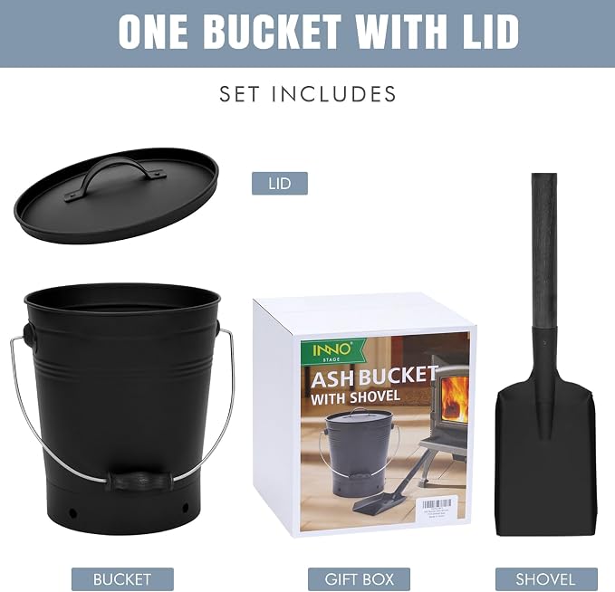 INNO STAGE Ash Bucket with Lid and Wood Handle Coal Shovel, Ash Carrier Pail - Image 8