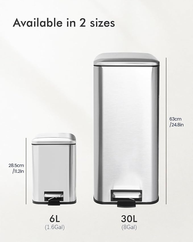 8 Gallon SquareTrash Can with Soft Close Lid, Stainless Steel Trash Can with - Image 9
