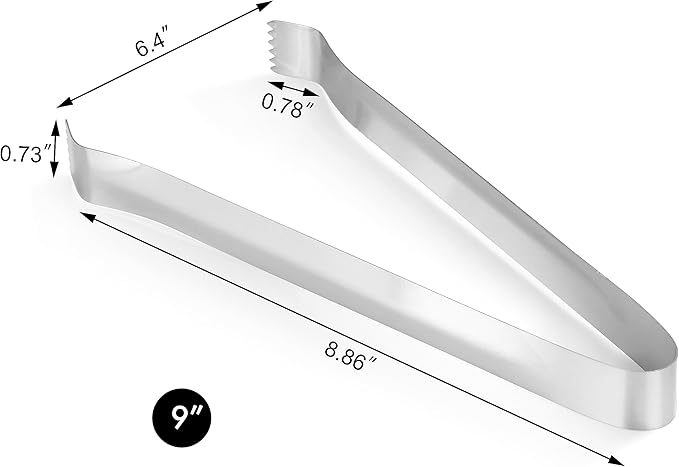 Serving Tongs, Stainless Steel with Serrated Tips, Satin Silver, 9 Inch