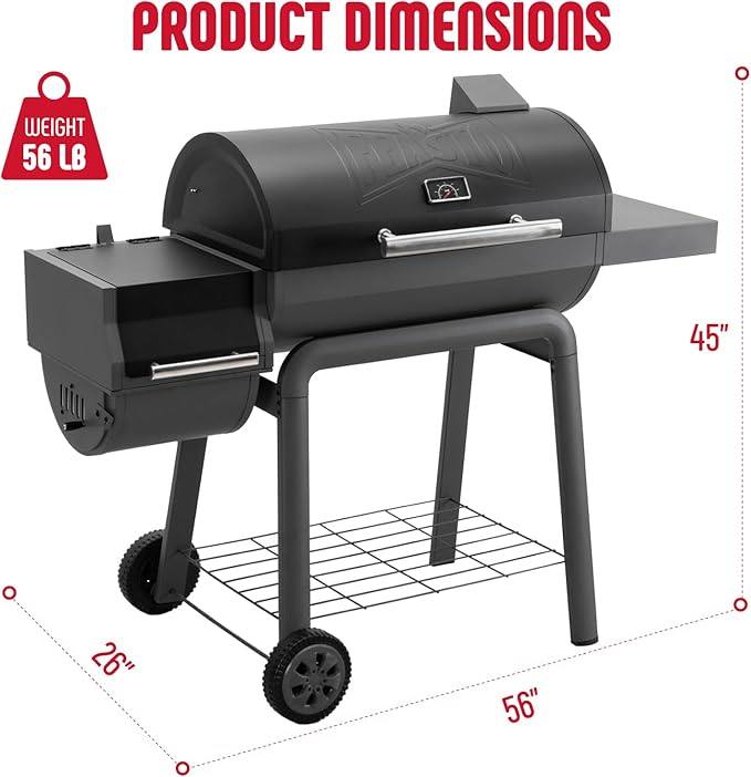 BBQ Charcoal Grill with Offset Smoker Grill and Side Table, 30-In Heavy-Duty - Image 2