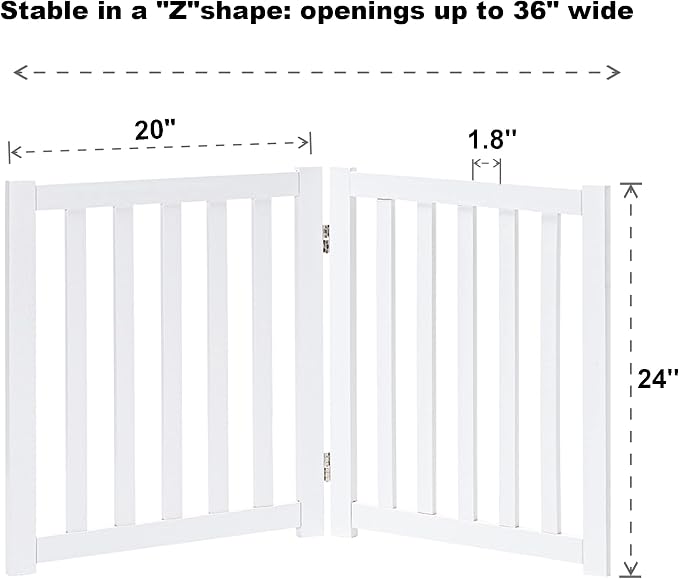 LZRS 2-Panel Wooden Free Standing Foldable Dog Gate Indoor – Solid Hardwood 24" - Image 3