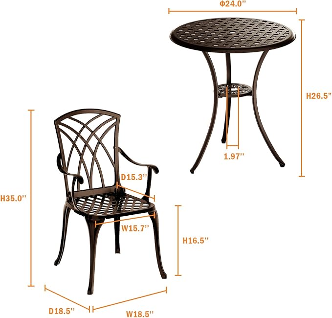 Patio Bistro Set 3 Piece, Cast Aluminum Bistro Set - Image 5