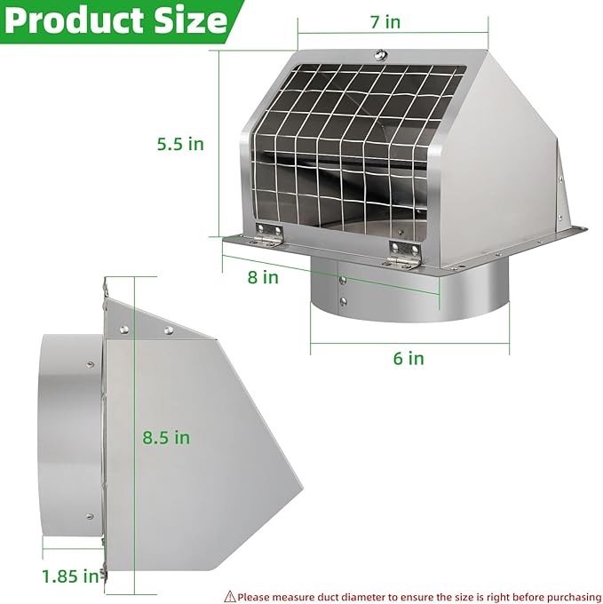 Dryer Vent Cover Outside 6 Inch Wall Vent, 304 Stainless Steel Exhaust Vent - Image 2