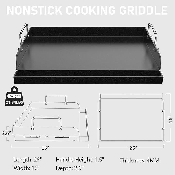 Utheer 25" x 16" Pre-Seasoned Nonstick Cast Iron Griddle - Image 7
