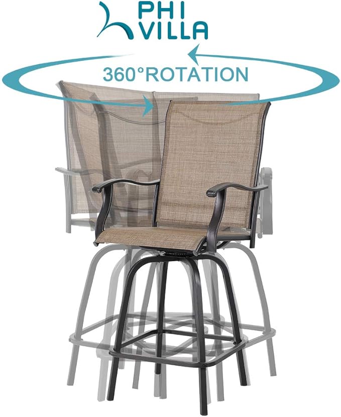 PHI VILLA 3 PCS Patio Swivel Bar Set Outdoor Furniture Bar Height Bistro Set - Image 3