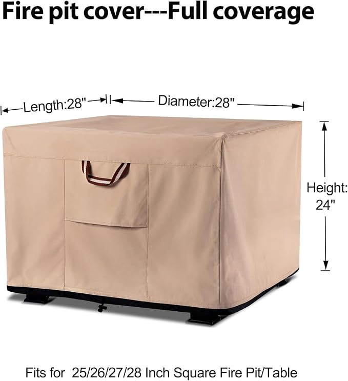 QH.HOME Fire Pit Cover Square-25-28 Inch Heavy Duty 900D Strong Tear-Resistant - Image 2