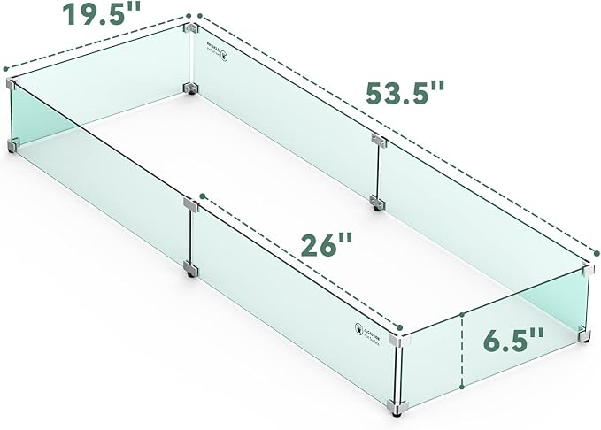 Skyflame Fire Pit Wind Guard, 53.5" x 19.5" x 6" Clear Tempered Glass Flame - Image 2