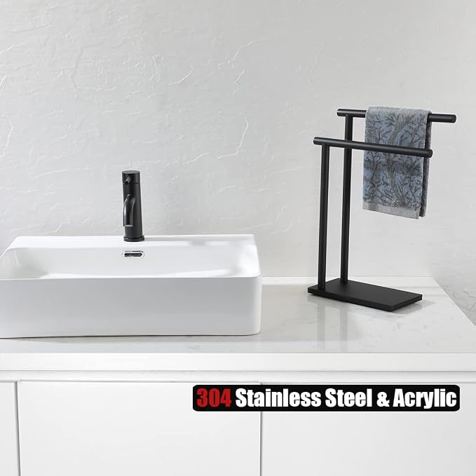 JQK Hand Towel Holder Stand Black, Modern Tree Rack Free Standing - Image 3