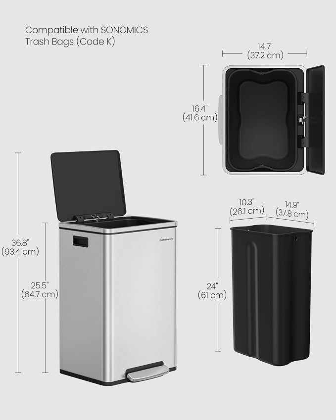 SONGMICS Trash Can, 13-Gallon Gabbage Can, - Image 6