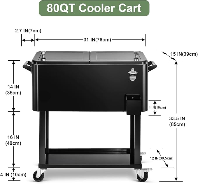 EDOSTORY 80 Quart Rolling Ice Chest Cooler Cart, Patio Backyard Party Drink - Image 3
