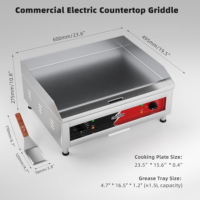 CROSSON 24"*16" Commercial Electric Countertop Griddle, Flat Top Heavy Duty - Image 6