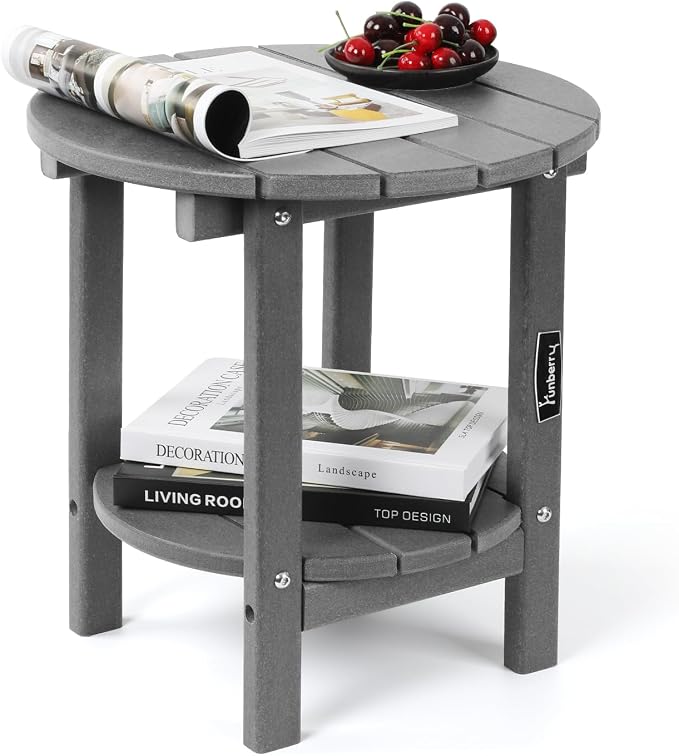 FUNBERRY Outdoor Adirondack Side Table, 2-Tier Patio End Tables, HDPE All by FUNBERRY