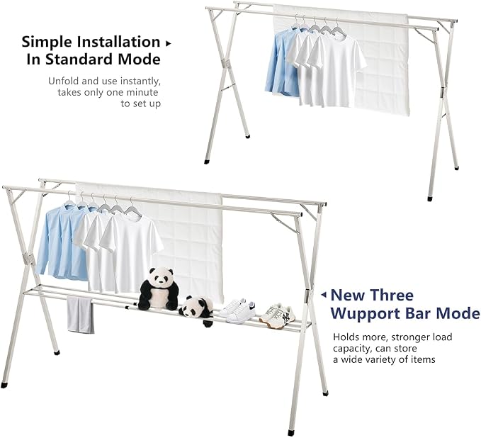 79 inches Foldable Clothes Drying Rack, Heavy Duty Stainless Steel Laundry - Image 3