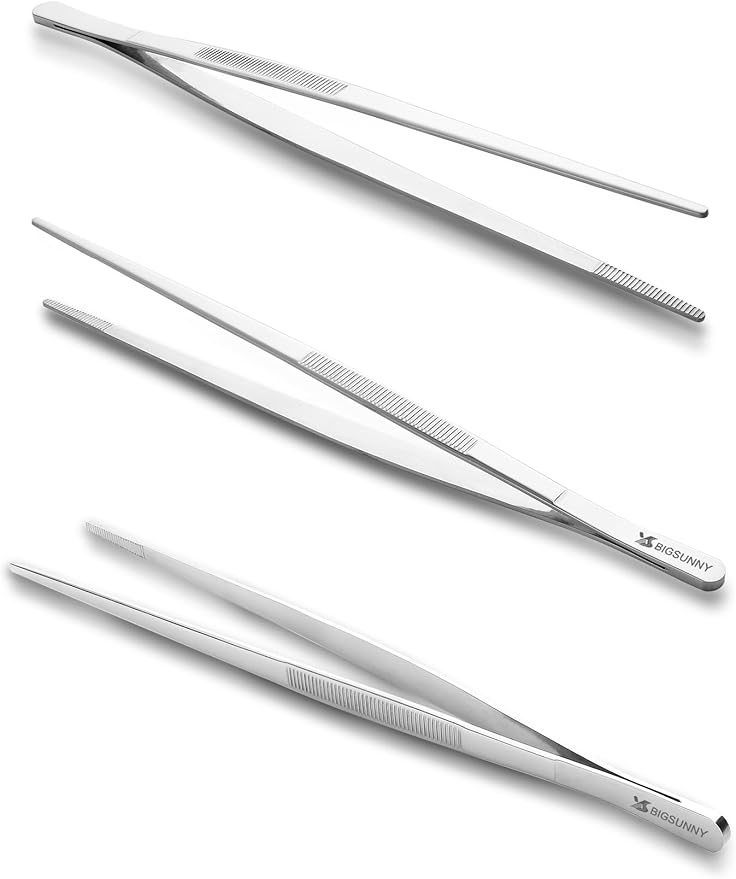 Stainless Steel Kitchen Tongs with Fine Tips, 3 Sizes, Silver
