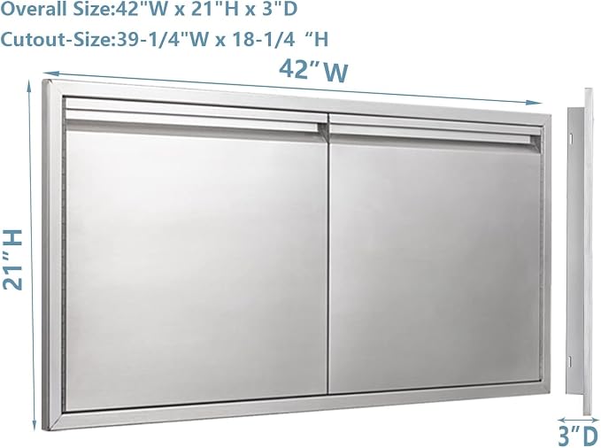 Outdoor Kitchen Door 42" W x 21" H inch Stainless Steel BBQ Double Door Flush - Image 2