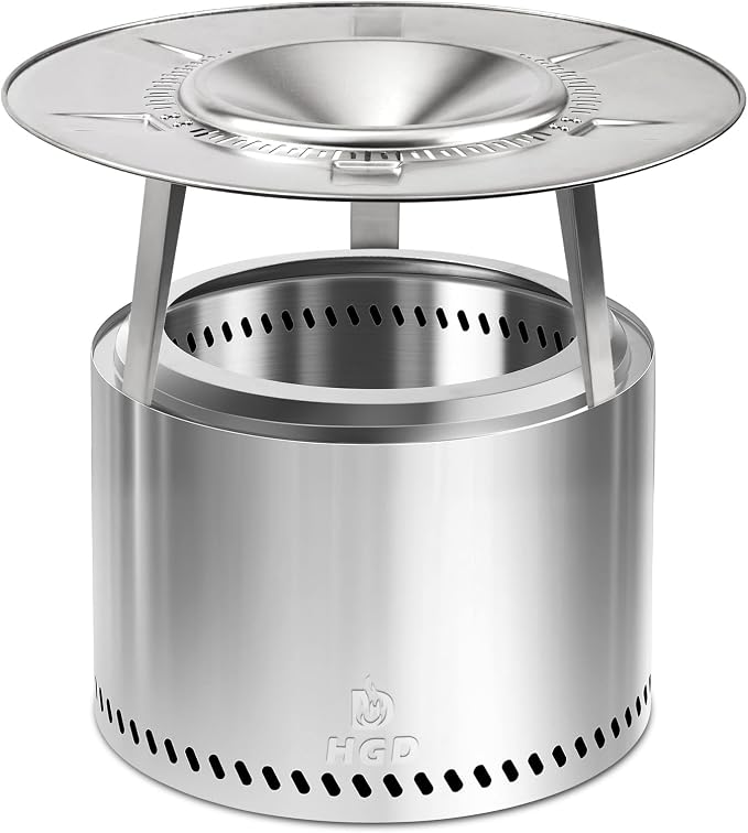 HGD 20" Smokeless Firepit with Heat Deflector, Stainless Steel Wood Burning by HGD