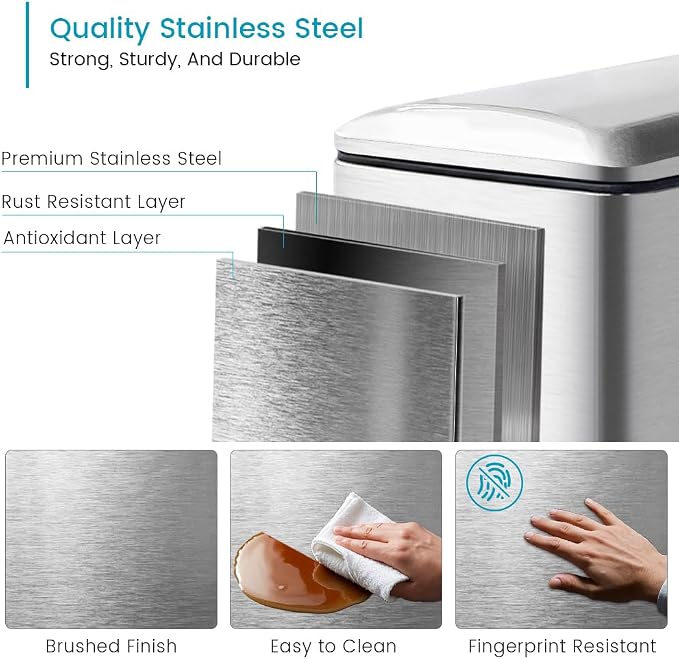 12 Gallon Slim Kitchen Trash Can, Metal Trash Can - Image 3