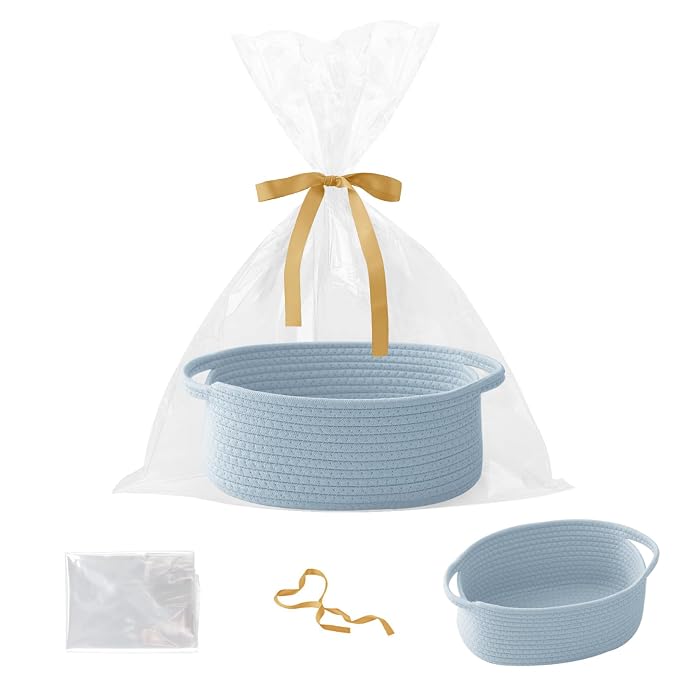Gift Basket with Gift Bag and Ribbons, Small Rope Woven Shelf Storage, Baskets by HZFTJOY