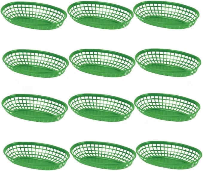 TrueCraftware- 9-3/8" Oval Fast Food Basket Green Plastic Set of 12- Fry Fast by Unknown