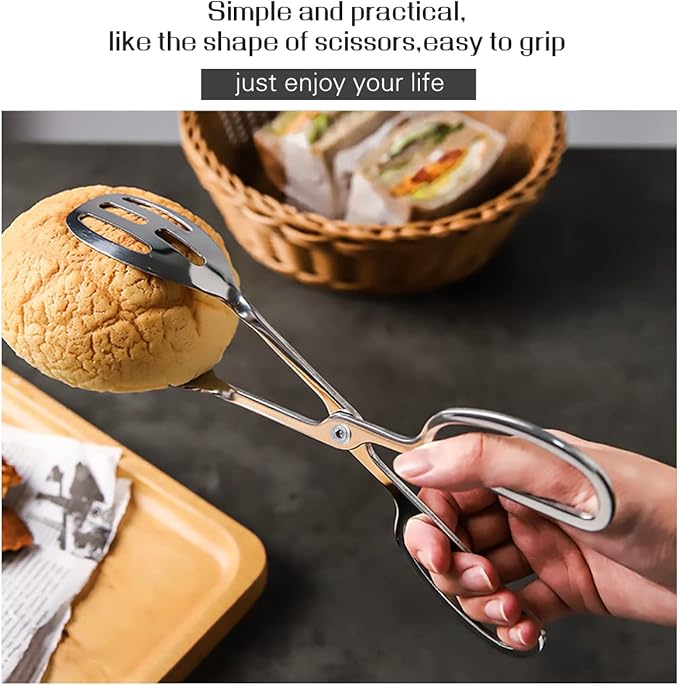 Tongs, 2-Piece Stainless Steel Scissor Buffet Tongs in Silver