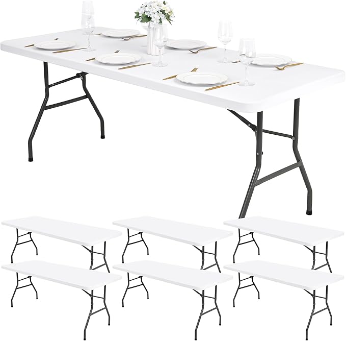6 Pack Stretch Fabric Table Top Cap Cover, fits 6Ft Tables, Spandex Table by Pesonlook
