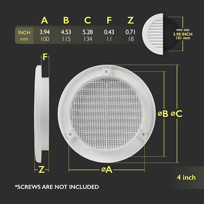 4 Inch White Air Vent Cover – Pack of 5 – Plastic Round Air Vent Grill Cover - Image 2