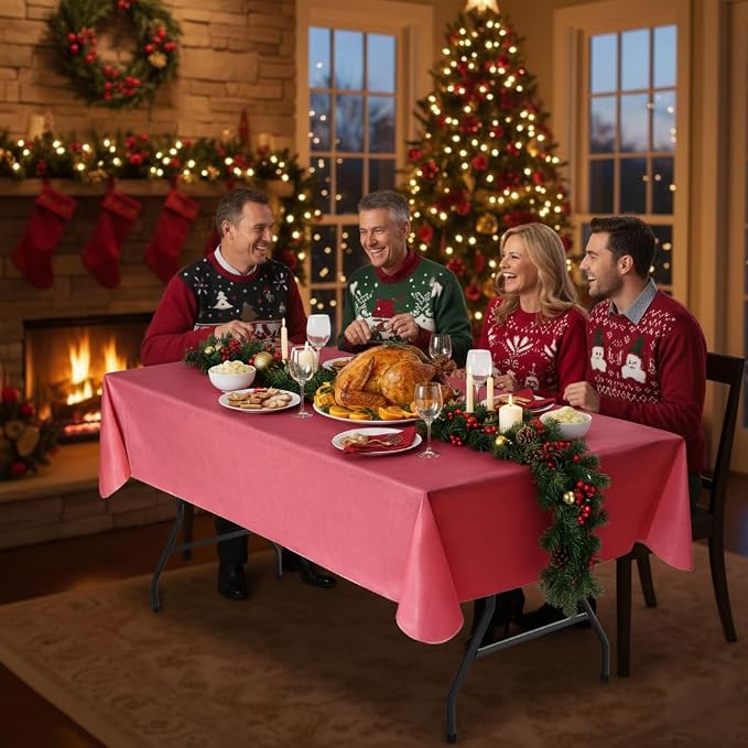 Nasitos 2 Pack Christmas Table Cloth Rectangle 60x102 Inch-Vinyl Red Tablecloth - Image 3