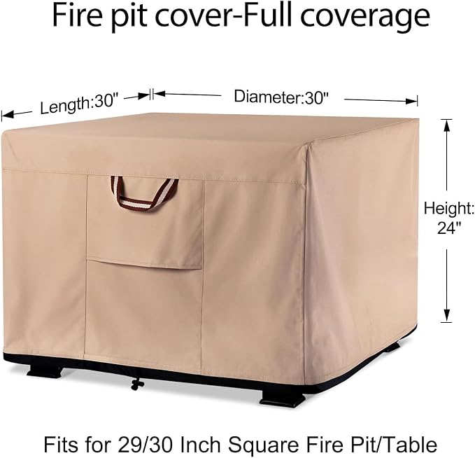 QH.HOME Fire Pit Cover Square-29-30 Inch Heavy Duty 900D Strong Tear-Resistant - Image 2