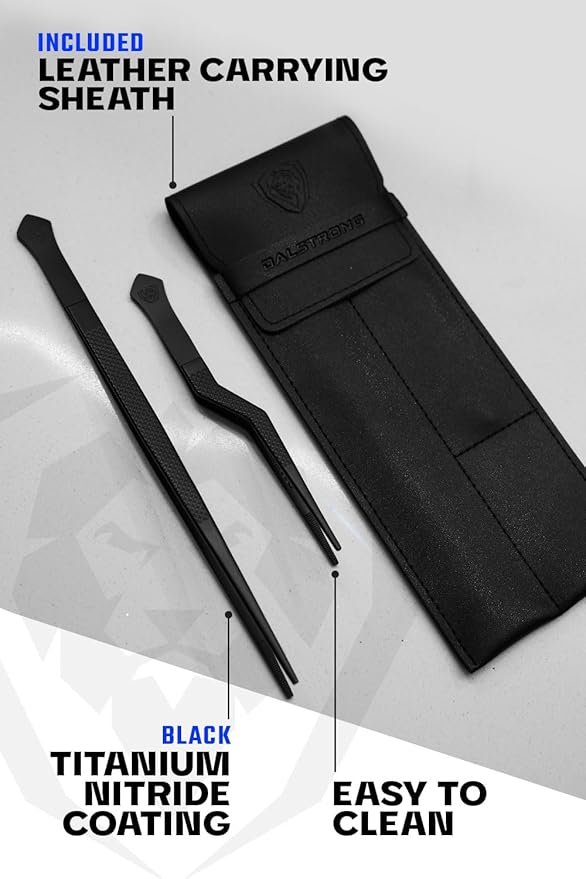Tongs, 2-Piece Set, 6.5-Inch Black Stainless Steel Precision Grip
