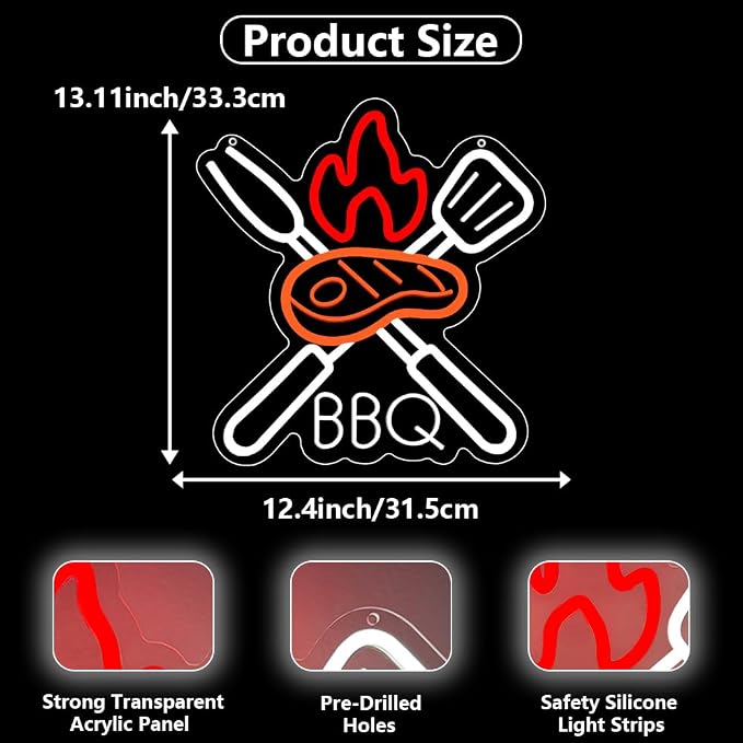 BBQ Neon Signs for Wall Decor, Adjustable Brightness Grill LED Sign for BBQ - Image 4