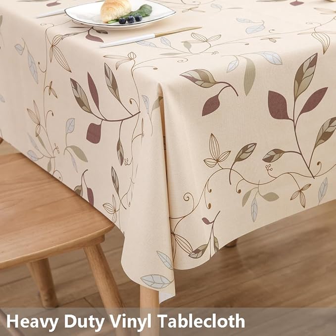 TruDelve Heavy Duty Vinyl Tablecloth Beige Plastic Table Cloth Waterproof - Image 2
