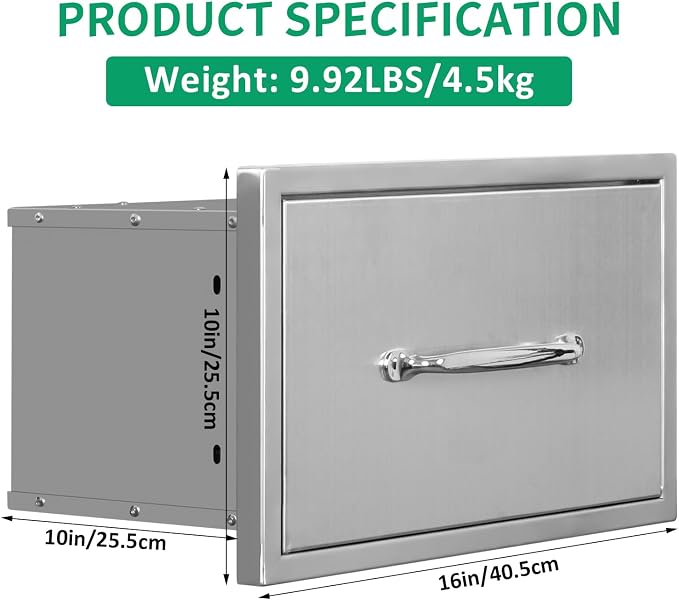 Outdoor Kitchen Drawers 16" W x 10" H x 10" D Stainless Steel Paper Towel - Image 2