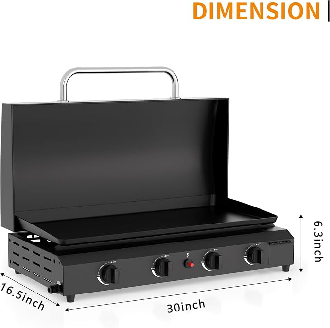 4 Burner BBQ Gas Griddle with Hood, 30 Inch Stainless Steel Portable Detachable - Image 6
